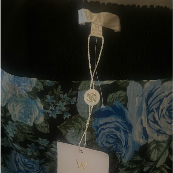 NWT WAYF Blue Rose Open Back Smocked Peplum Blouse - Picture 10 of 12